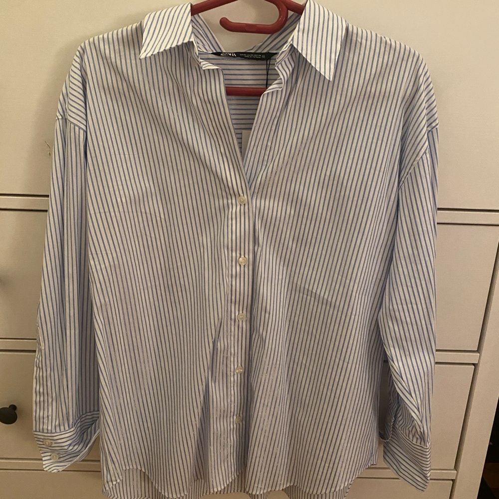 Blue Metallic Striped Zara Shirt